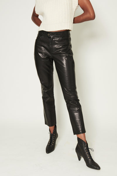 Jean CROPPED LEATHER TROUSER - BLACK