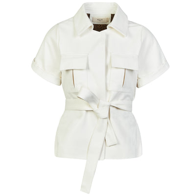 Eloise BELTED COLLARED JACKET - OFF WHITE