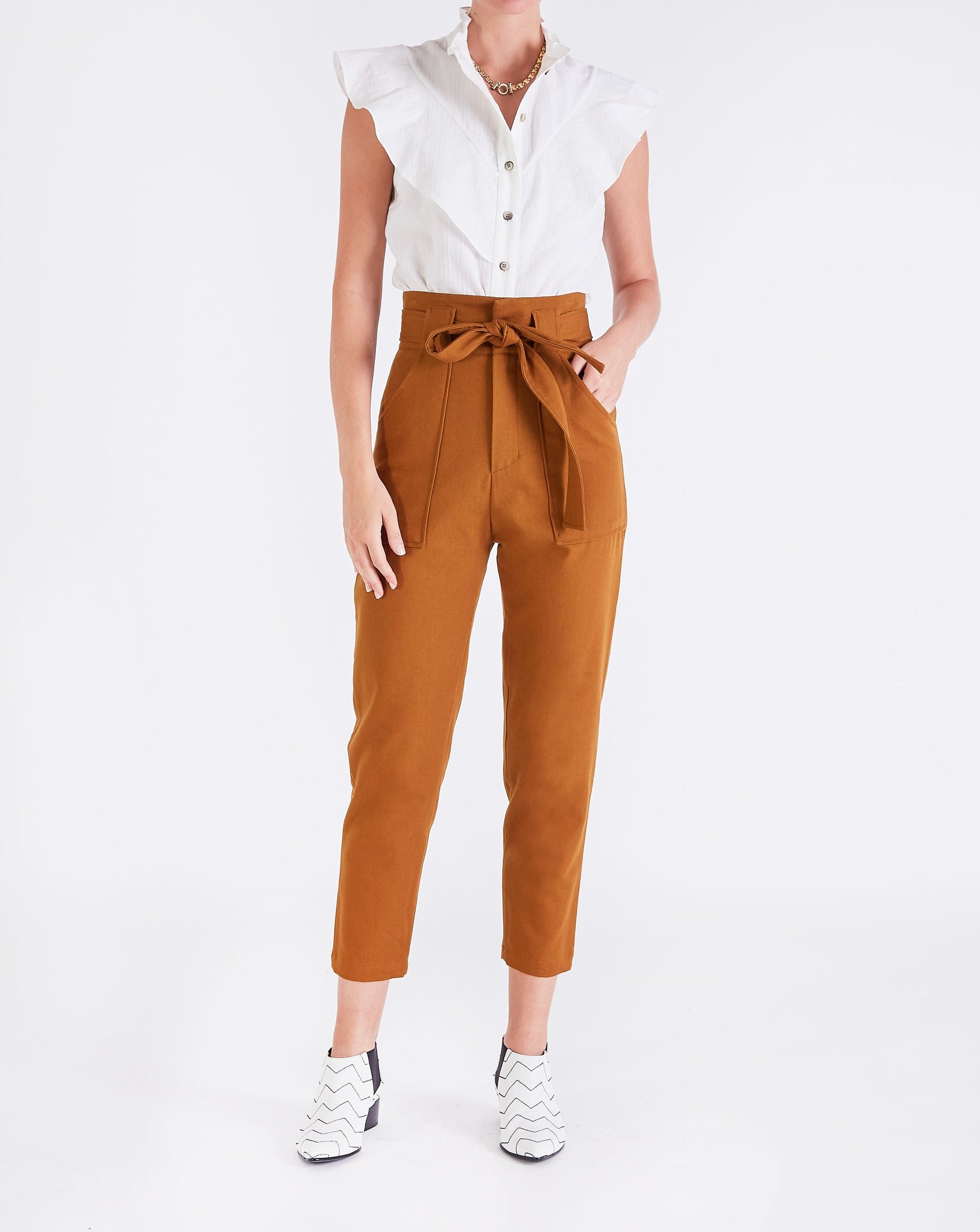 Val UTILITY BELTED PEG TROUSERS - GOLDEN BROWN