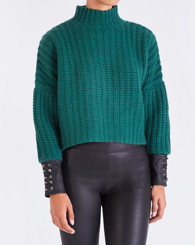 Hero CROPPED CASHMERE LEATHER SWEATER - GREEN
