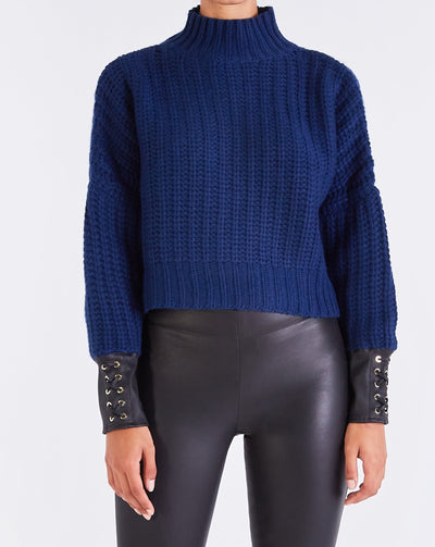 Hero CROPPED CASHMERE LEATHER SWEATER - NAVY