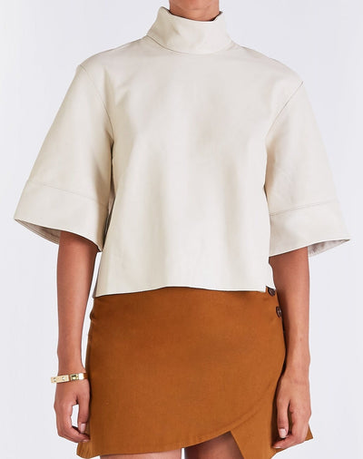 Sylvie LEATHER HIGH NECK T-SHIRT - OFF WHITE