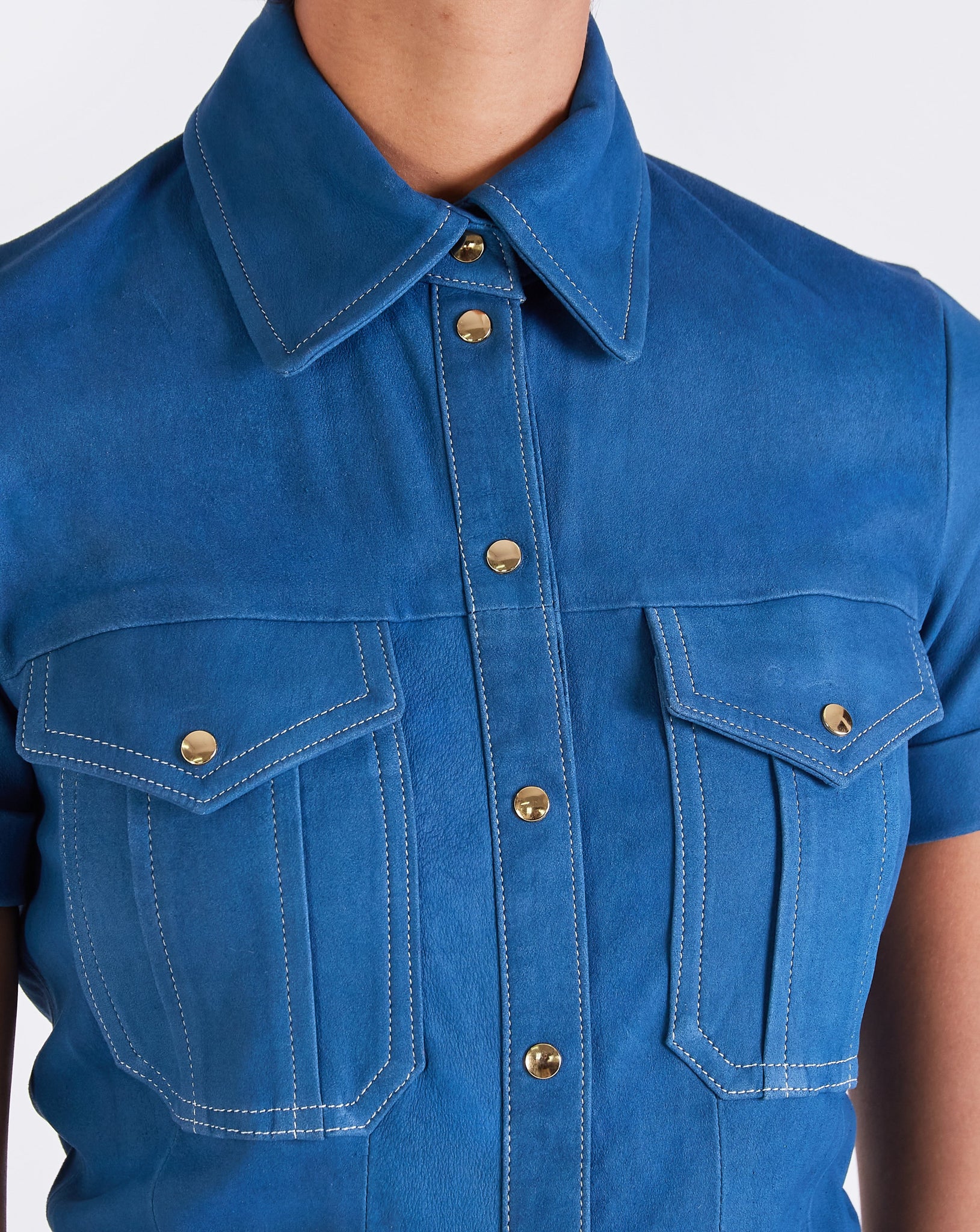 Celine LEATHER SHIRT DRESS - WORKER BLUE