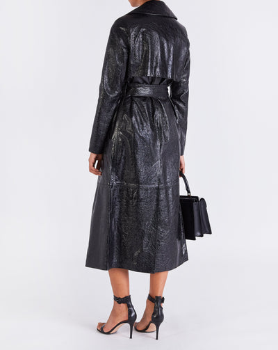 Karla LEATHER TRENCH COAT - BLACK