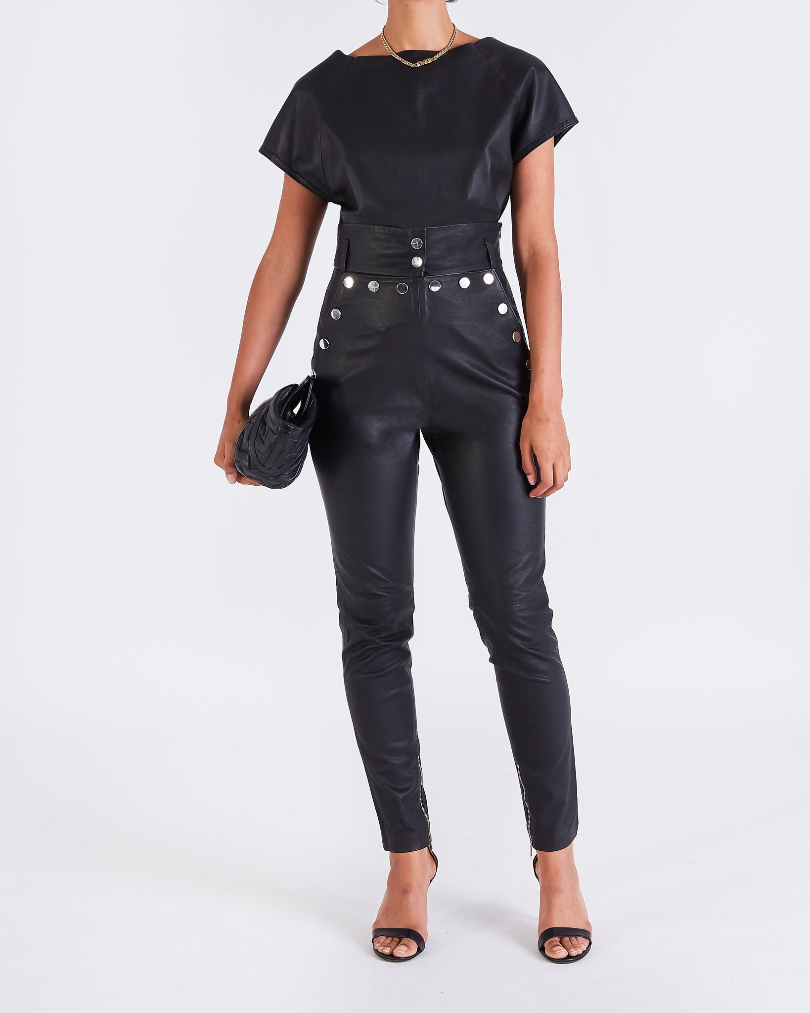 QUIZ Olive Leather-Look Zip Skinny Trousers | New Look