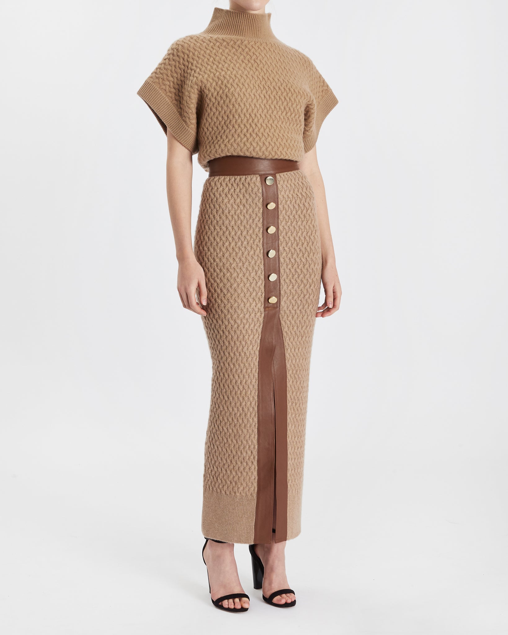 Remi LEATHER CASHMERE SKIRT - BEIGE/BROWN