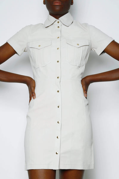 white leather shirt dress Oversized White Shirt Dress in Polished Cotton with Black Leather Belt