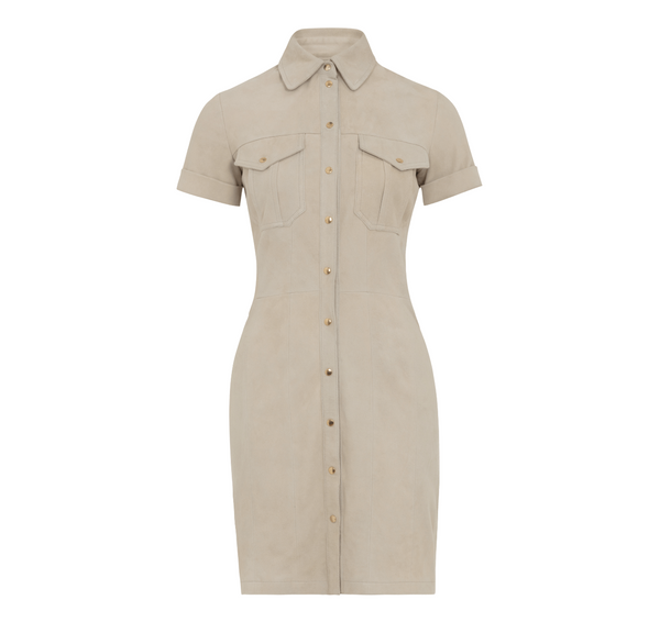 leather shirt dress beige