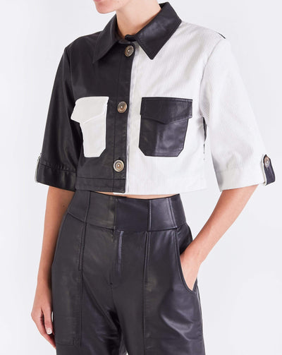 Coco CROPPED BUTTON THROUGH TOP - BLACK/IVORY