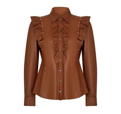 Darren FRILL FRONT LEATHER SHIRT - PENNY BROWN