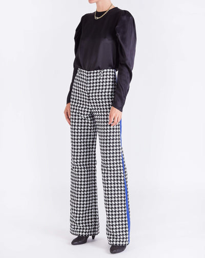 Edie WIDE LEG TROUSERS - BLUE/HOUNDSTOOTH