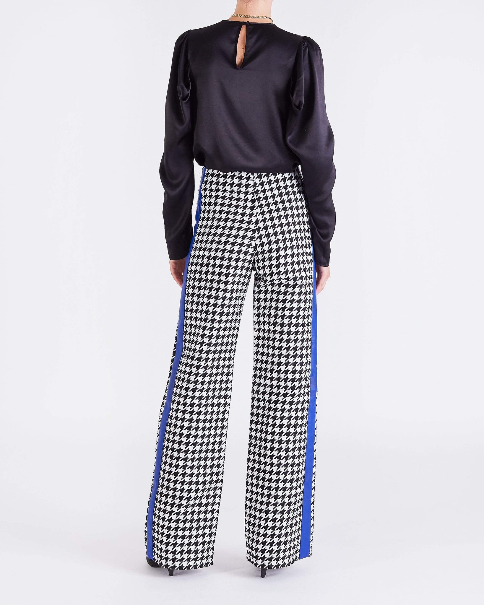 Edie WIDE LEG TROUSERS - BLUE/HOUNDSTOOTH