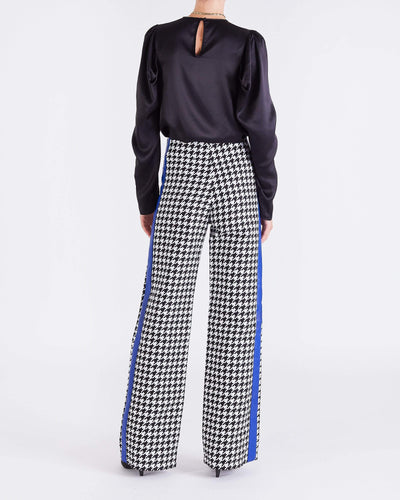 Edie WIDE LEG TROUSERS - BLUE/HOUNDSTOOTH