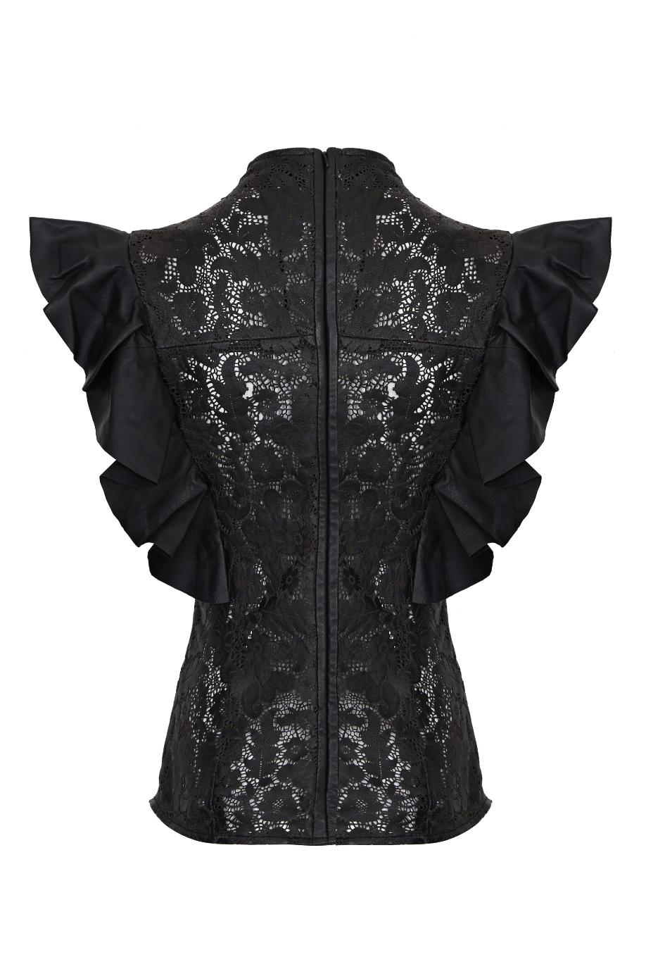 Georgie LACE LEATHER SLEEVELESS FUNNEL TOP - BLACK