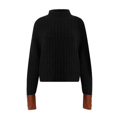 Hero CROPPED CASHMERE LEATHER SWEATER - BLACK