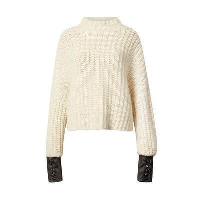Hero CROPPED CASHMERE LEATHER SWEATER - MILK