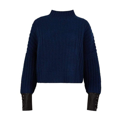Hero CROPPED CASHMERE LEATHER SWEATER - NAVY