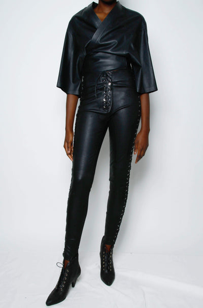 Glamorous Skinny Faux Leather Trousers With Boho Lace Up Sides  ASOS