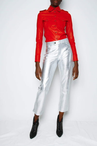 Jean CROPPED LEATHER TROUSER - FOIL
