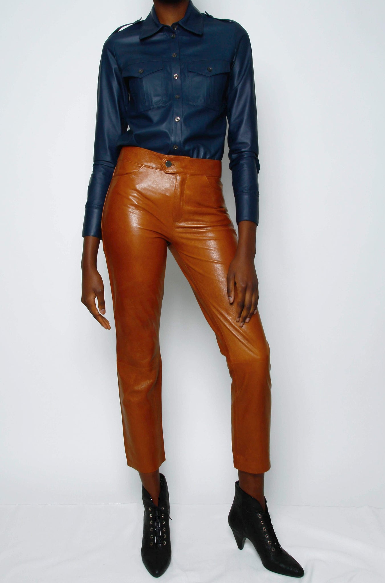 Orange Faux Leather Pants  Wakuda
