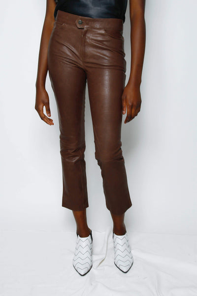 Jean CROPPED LEATHER TROUSER - TOBACCO