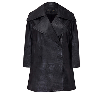 Jinx DOUBLE BREASTED LEATHER COAT - BLACK
