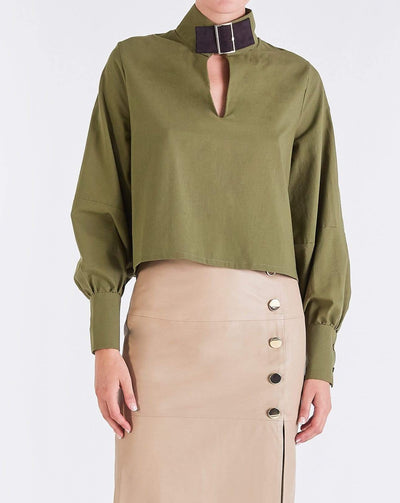 Jocelyn BUCKLE-NECK TOP - KHAKI/BROWN