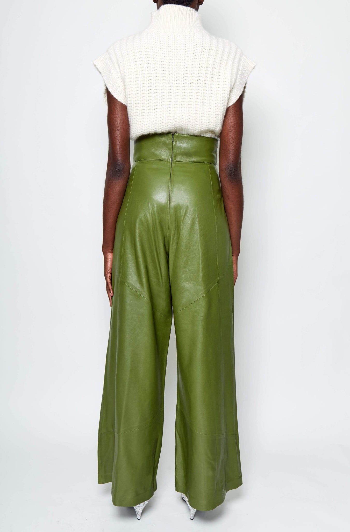 Johnny WIDE LEG LEATHER TROUSER - MOSS