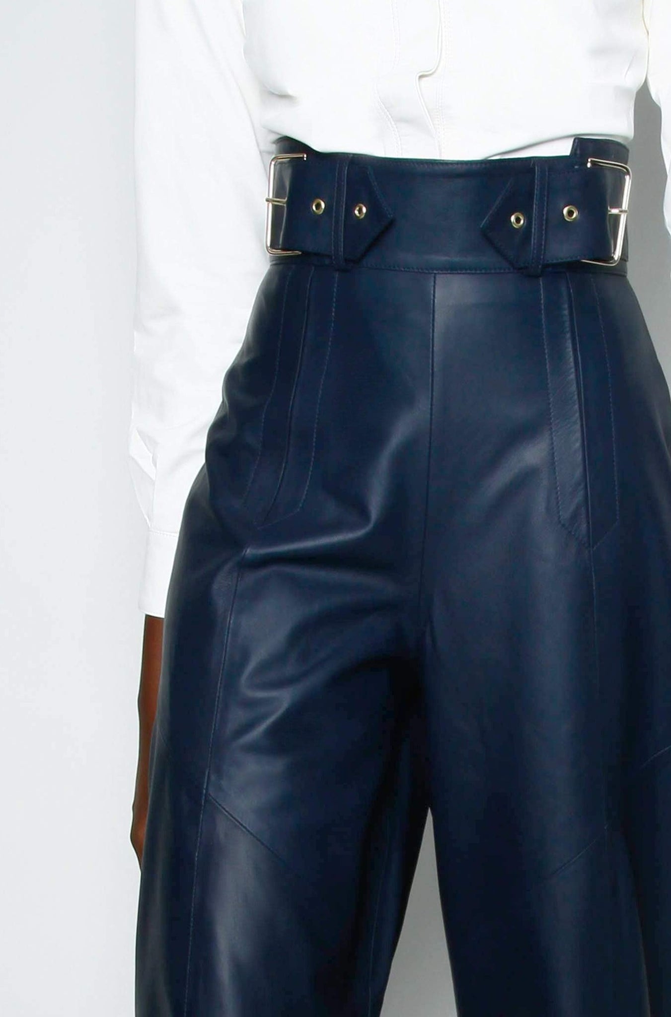 Johnny WIDE LEG LEATHER TROUSER - NAVY