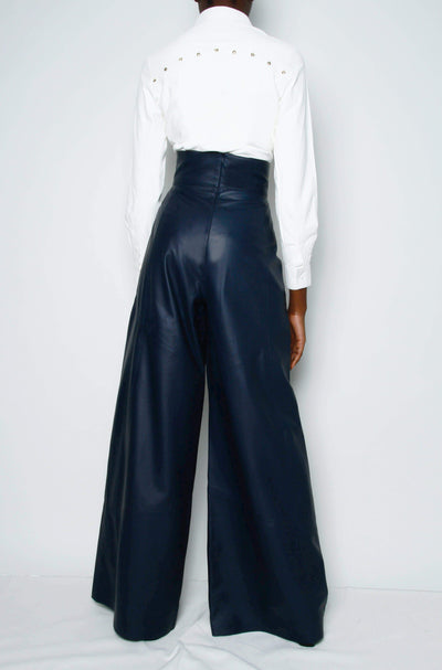 Johnny WIDE LEG LEATHER TROUSER - NAVY