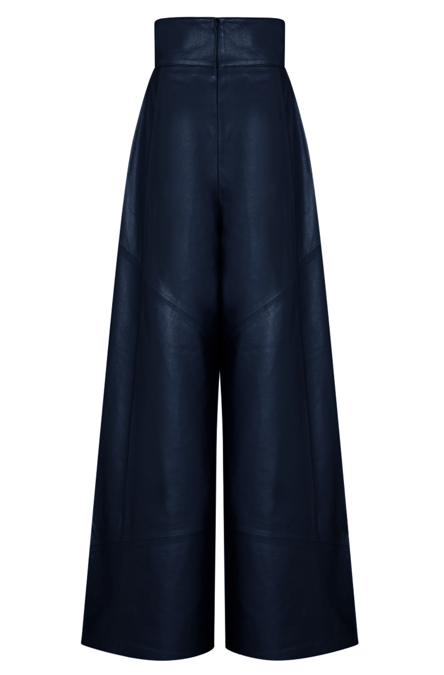 Johnny WIDE LEG LEATHER TROUSER - NAVY