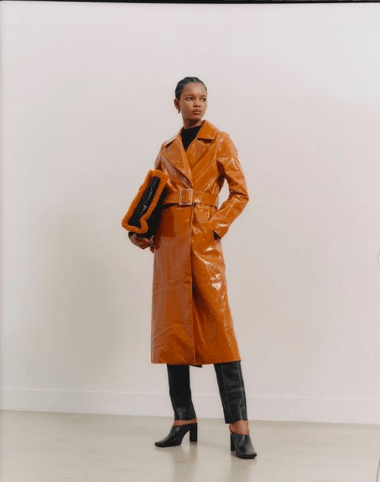 Orange leather 2025 trench coat