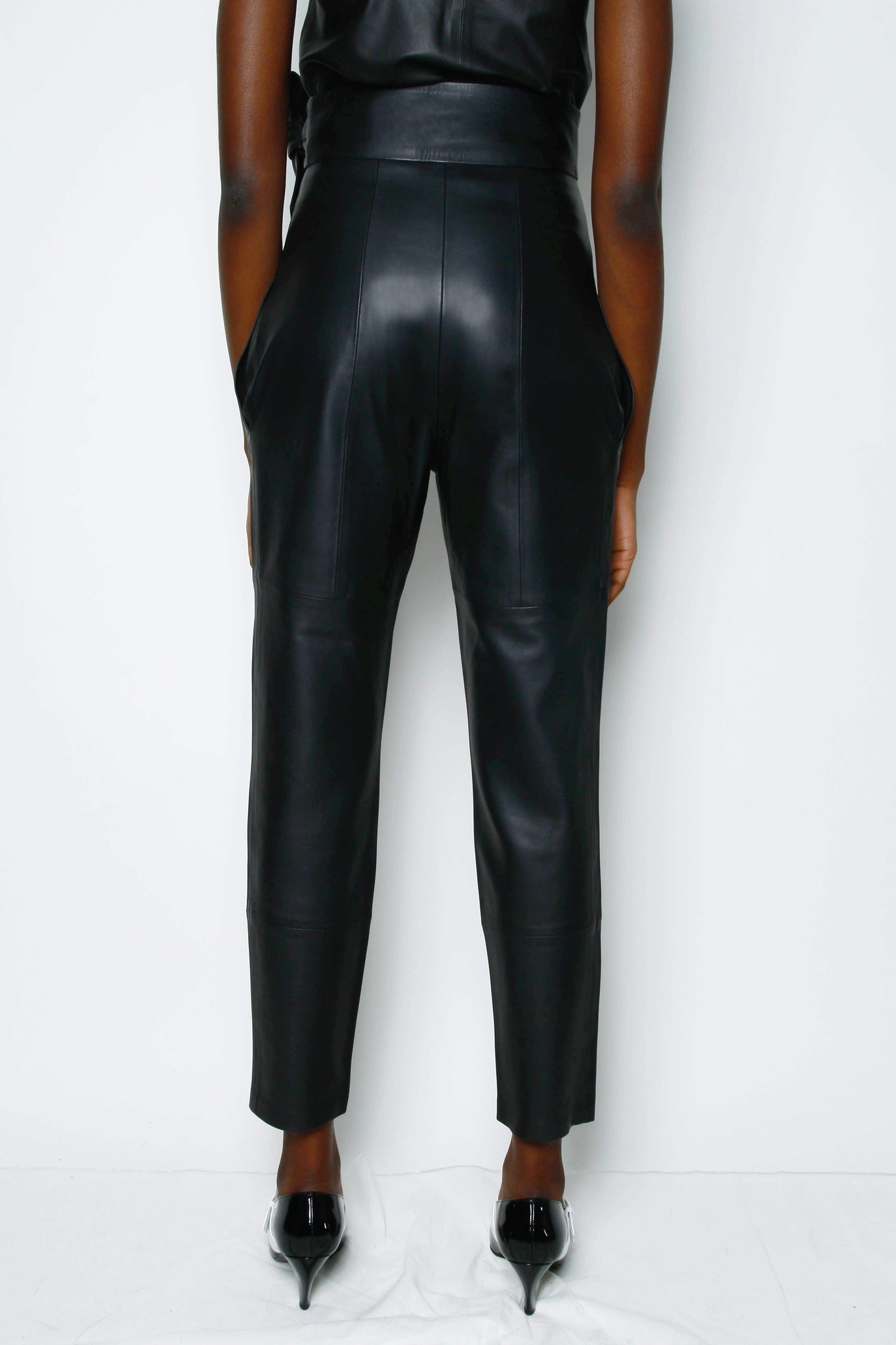 Sylis Lace-Up Faux Leather Pants - Black - $44