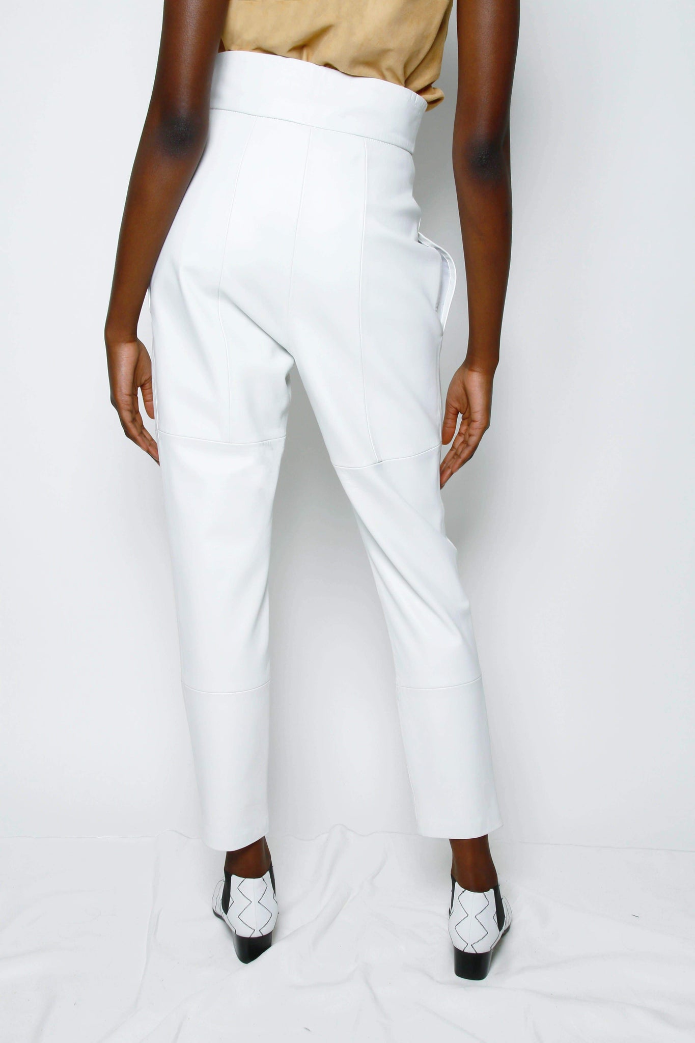 Kelly TIE-SIDE LEATHER TROUSER - OPTICAL WHITE