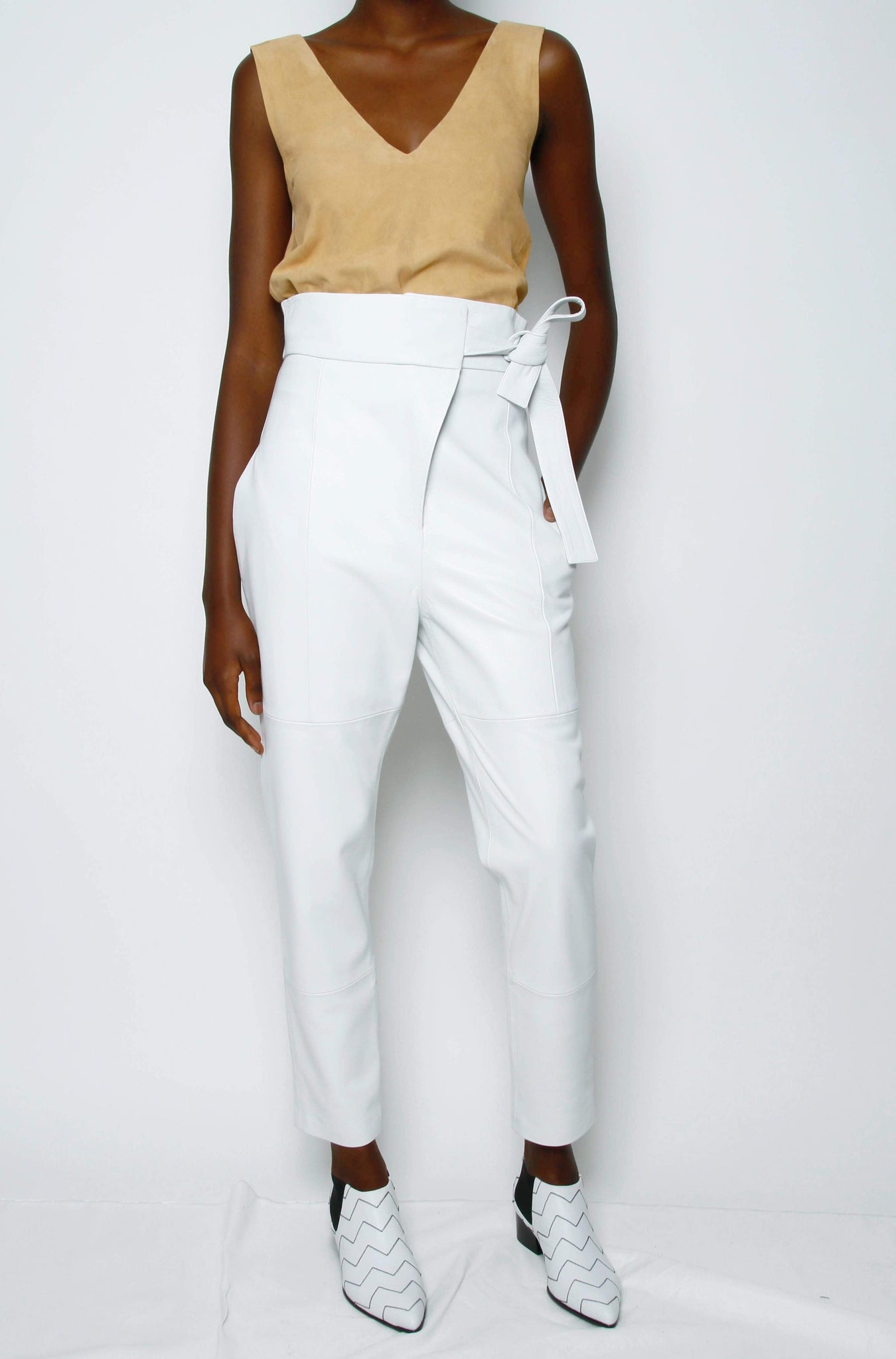 Kelly TIE-SIDE LEATHER TROUSER - OPTICAL WHITE