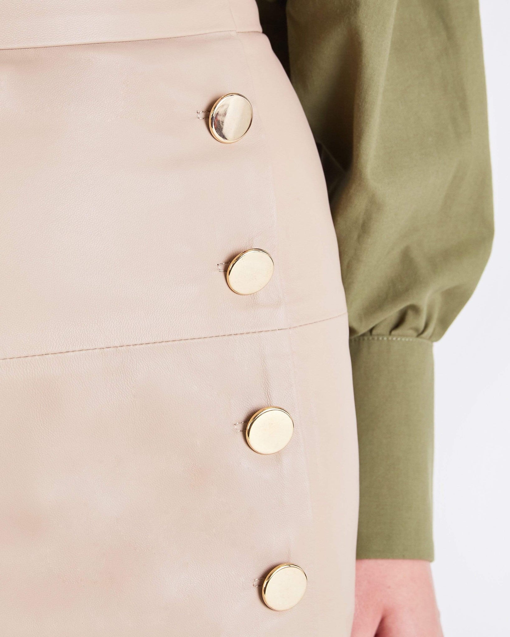 Lucy BUTTON FRONT LEATHER SKIRT - BEIGE