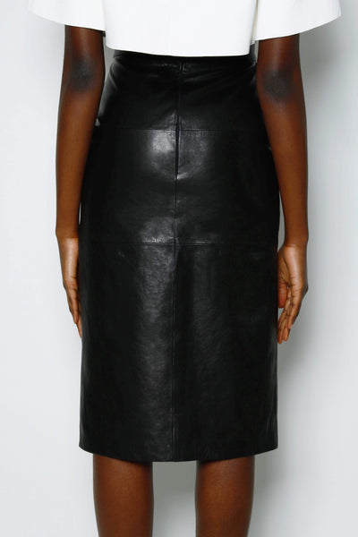 Lucy BUTTON FRONT LEATHER SKIRT - BLACK