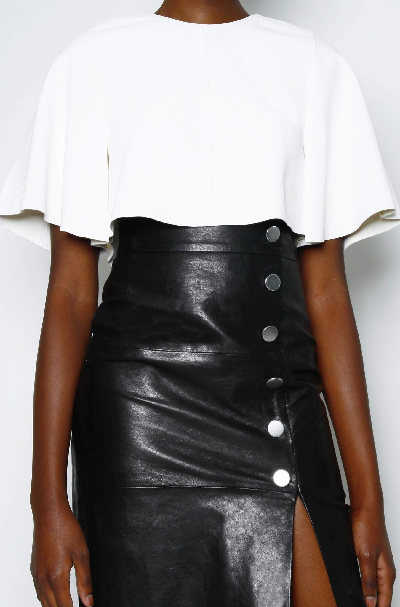 Koucla Business high waist skirt faux leather midi skirt leather look pencil skirt with leg slit and belt S Koucla Business high waist skirt faux leather midi skirt leather look pencil skirt with leg slit and belt S