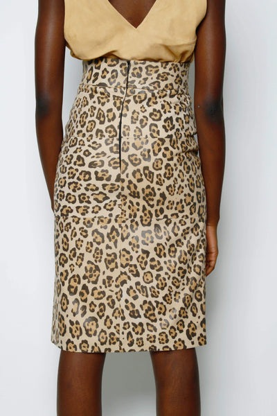 Lucy BUTTON FRONT LEATHER SKIRT - LEOPARD