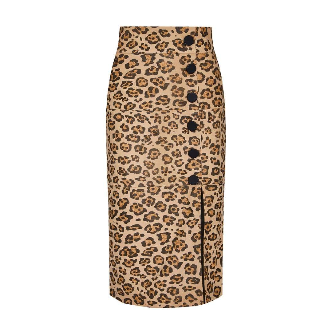 Lucy BUTTON FRONT LEATHER SKIRT - LEOPARD