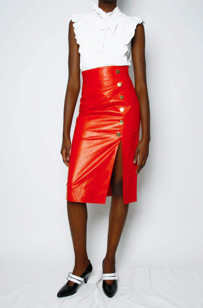 Lucy BUTTON FRONT LEATHER SKIRT - RED