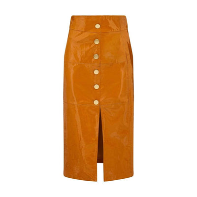 Lucy BUTTON FRONT PATENT LEATHER SKIRT - CARAMEL