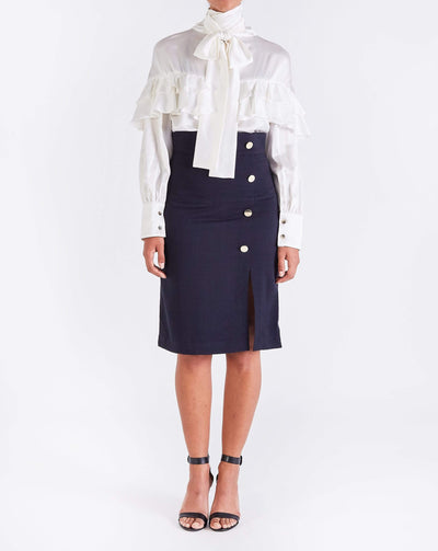 Lucy BUTTON FRONT SKIRT - NAVY