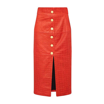 Lucy EMBOSSED LEATHER SKIRT - RED HOUNDSTOOTH
