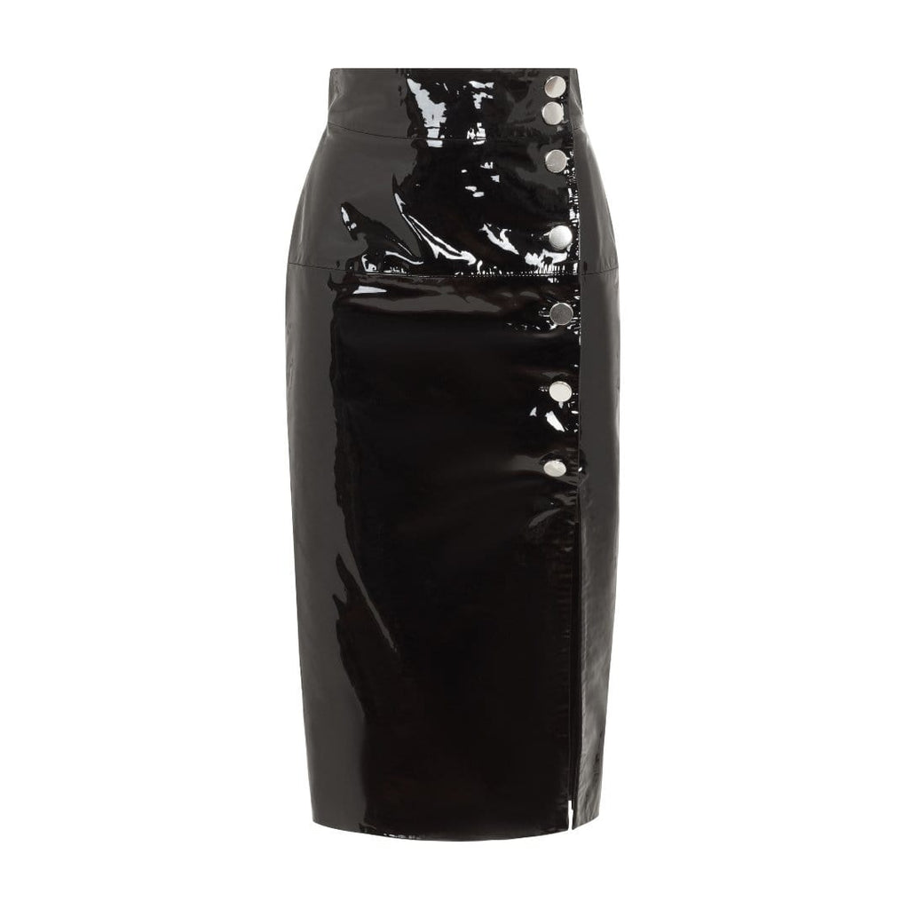 Lucy PATENT BUTTON FRONT PATENT LEATHER SKIRT - BLACK – SKIIM Paris