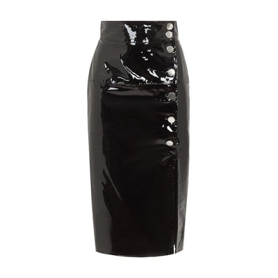 Lucy PATENT BUTTON FRONT PATENT LEATHER SKIRT - BLACK