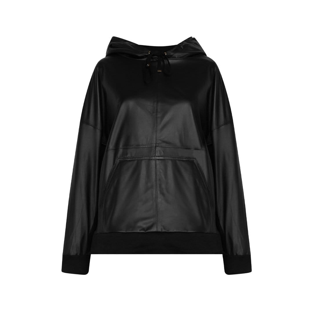 Marine LEATHER SOFT LINED HOODY - BLACK