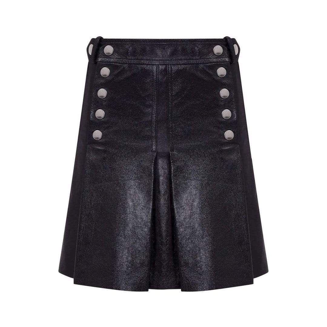 Mika LACQUER LEATHER PLEAT SKIRT - BLACK