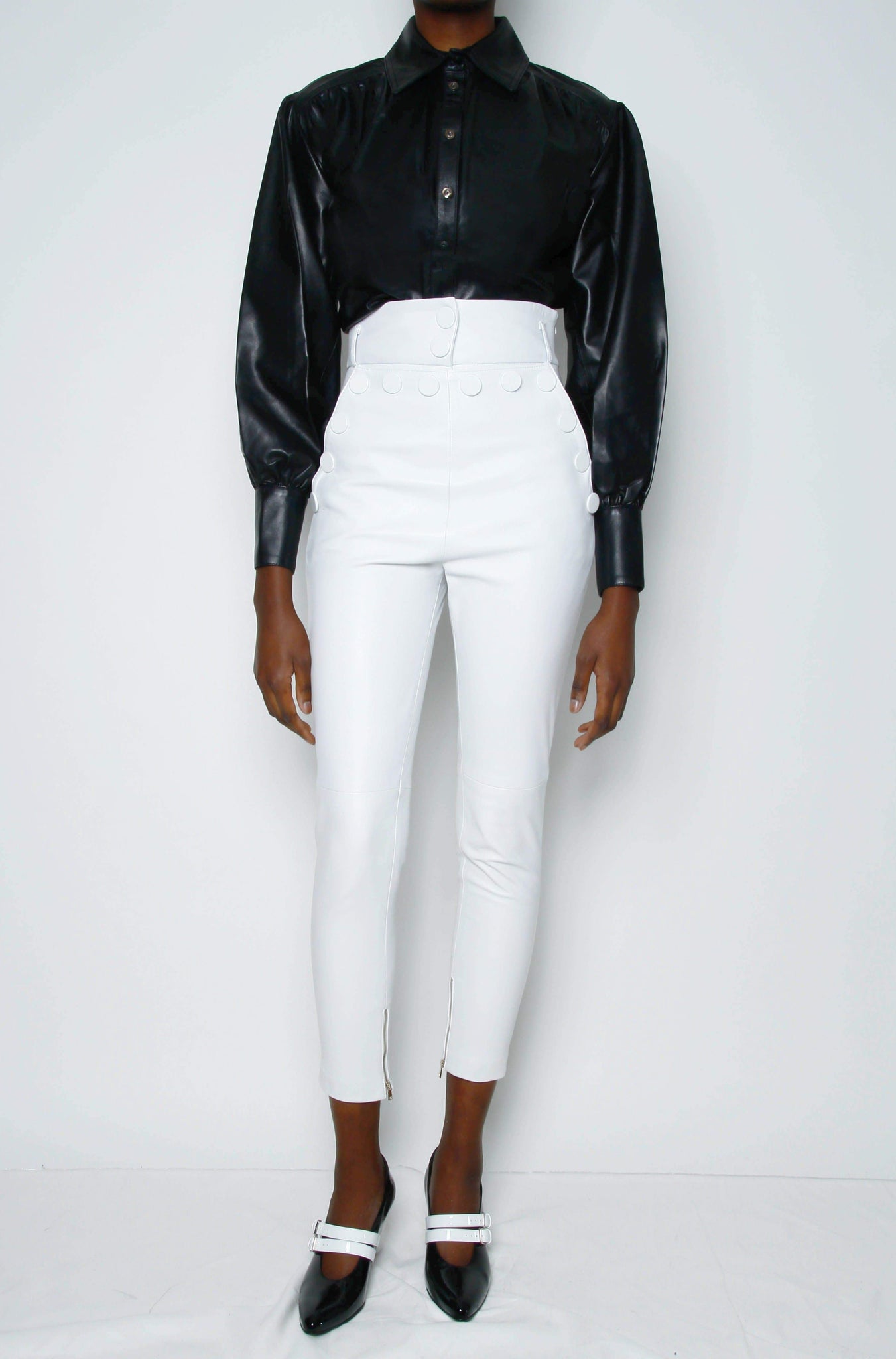 White Leather Sweat Pants / Joggers Sheepskin Red Liner Women XS & XXS-  ChersDelights Leather Apparel
