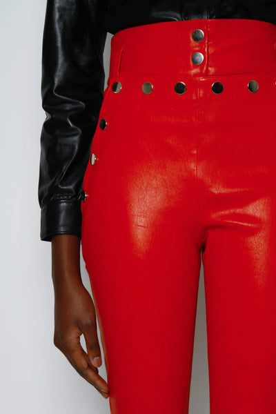 Women Fabulous Real Lambskin Red Leather Trousers Pants